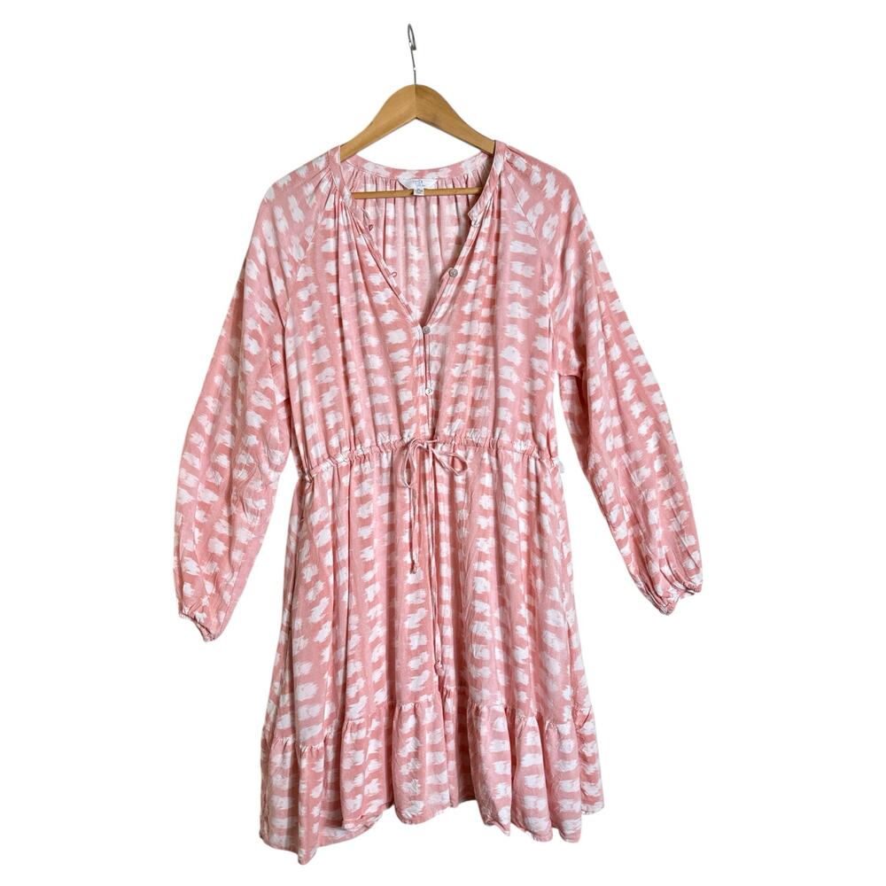 Time & Tru Women’s Boho Peasant Brushstroke Print Tie-Waist Dress in Pink Sz XL - Picture 2 of 9